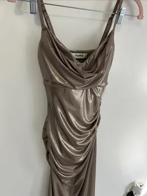 Popilush Metallic Cowl Neck Ruched Midi Dress Bronze thumbnail 7