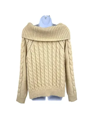 Volcom Snooders Beige Cream Cable Knit Chunky Cowl Neck Sweater Size Medium thumbnail 6
