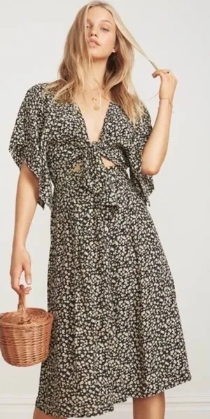 FAITHFULL THE BRAND Massimo Midi Dress Floral Blossom Village Tie Front Small thumbnail 1
