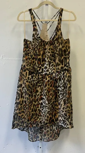Arden B Leopard Print High Low Dress Medium Strappy‎ Racerback Chiffon Brown thumbnail 1