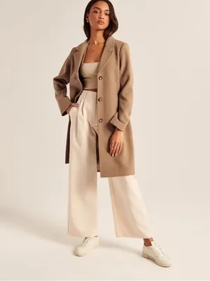 Abercrombie & Fitch Classic Women's Tan Wool-Blend Long Dad Coat thumbnail 2