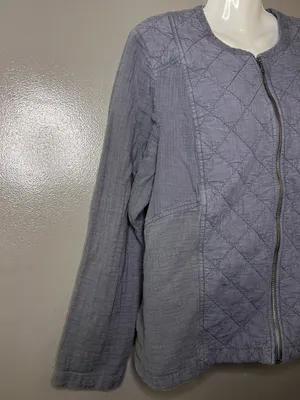 J Jill Jacket Womens Large Gray Quilted Cotton Full Zip Collarless Lightweight thumbnail 3