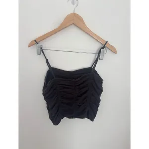 Free People Dark Brown Ruched Ribbed Cropped Camisole Top Small‎ Boho Adjustable thumbnail 2