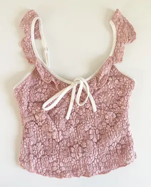 Edikted Womens Pink Girly Contrast Sheer Lace Coquette‎ Ruffle Cami Top Size XS thumbnail 1