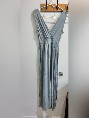 Lulus NWT Women XS Pale Dusty Blue Jersey Knit Surplice Slit Maxi Dress thumbnail 9