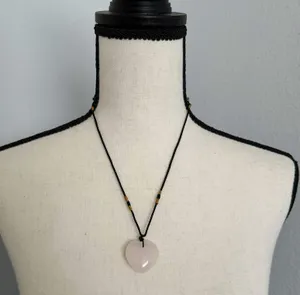 Boutique Whimsical Pink Heart Stone Fairy Cord Necklace thumbnail 1