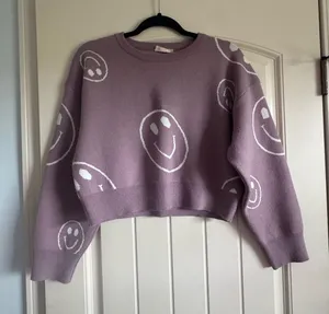 Altar'd State Lavender Smiley Motif Cropped Sweater thumbnail 1