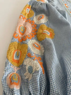 ZARA Woman Boho Embroidered Gingham Blouse - light Blue & White thumbnail 11