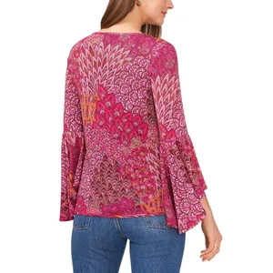 NWT Prelude Womens Knit Bell-Sleeve Top Pink Peacock M thumbnail 3