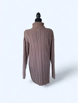 Vintage 90s Lord & Taylor Luxury Cable Knit Turtleneck Sweater Dress size small thumbnail 4