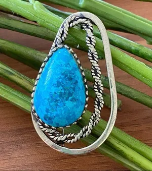 Unsigned Southwestern Sterling Silver Teardrop Turquoise Pendant Brooch thumbnail 1
