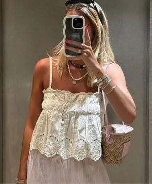 NWT Zara Ecru EMBROIDERED STRAPPY TOP. Size XL thumbnail 2