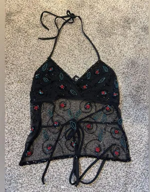 Backless Beaded Halter Top Black thumbnail 1