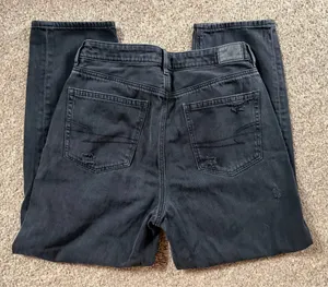 American Eagle Women's Black Distressed Straight Leg Jeans thumbnail 2