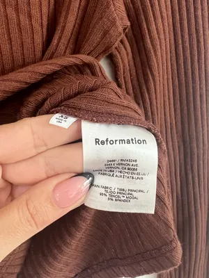 Reformation Brown Ribbed Top 90s Minimalist XS Y2K Model Off Duty thumbnail 3