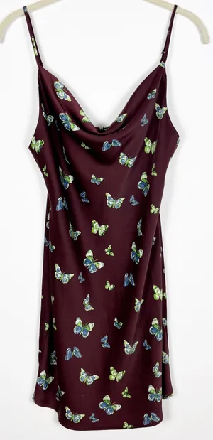 Urban Outfitters UO Mallory butterfly print cowl neck mini slip dress Satin thumbnail 1