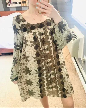 Free people cream floral chiffon babydoll dress thumbnail 1