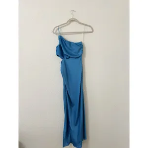 Hello Molly Blue One Shoulder Satin Maxi Dress Side Ruched Formal Gown Size 4 thumbnail 3