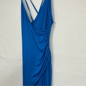 Lulus Blue High Slit Ruched Maxi Dress Women’s M Spaghetti Strap Baddie Bodycon thumbnail 4