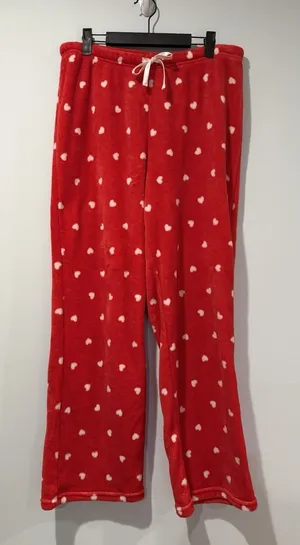 Heart Fleece Pajama Pants Womens XL Red Elastic Waist Lounge Travel Lovergirl thumbnail 1