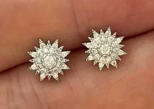 9mm CZ Sun Stud Earrings for Men Women,Streetwear Punk Hip Hop Unisex Style thumbnail 1