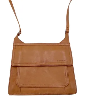 Vintage Fossil Double Sided Flap Crossbody Bag Purse Brown Tan Leather Bohemian thumbnail 1