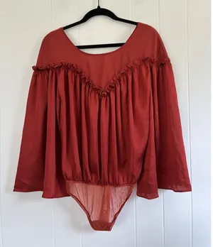 NWT Free People Intimately Cherry Chai Ruffle Bell Sleeve Bodysuit Size S thumbnail 1