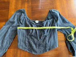 American Eagle Corset Tie Puff Sleeve Boho Cotton Crop cottage core Top L thumbnail 6