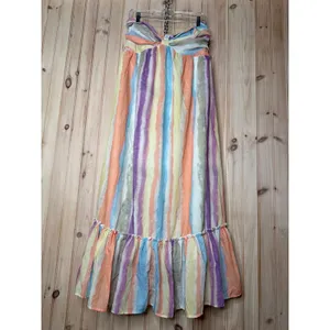 NWT Lulus Kelia Peach Multi Striped Midi Dress Coastal Resort Vacay Ruffled Sz L thumbnail 2