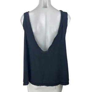 Free People We The Free Black Rib Knit Fringe V Open Back Boxy Tank Top Size S thumbnail 3