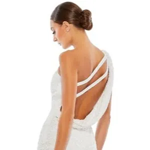 Mac Duggal Size 12 NEW One Shoulder White Sequined Mini Dress 5263 FLAW thumbnail 4