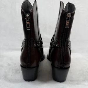 Lulus Dark‎ Brown Faux Leather Harness Western Ankle Boots Pointed Toe Zip 8 thumbnail 6