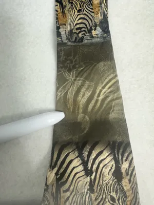 Endangered Species Mens Tie Silk Art Zebras At The Waterhole Necktie Vintage thumbnail 6