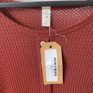 Lazy sundays NWT Waffle-Knit Tiered Henley Tunic Top in Rust thumbnail 4