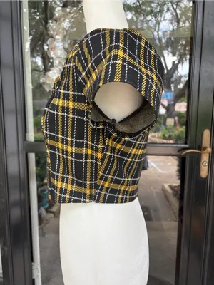 Hollister Black & Mustard Plaid Square-Neck Crop Top thumbnail 2