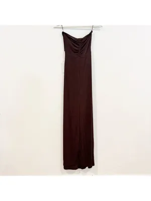 AmyLynn‎ Twist Front Rosette Maxi Dress Small Wedding Guest Romantic Chic Brown thumbnail 10