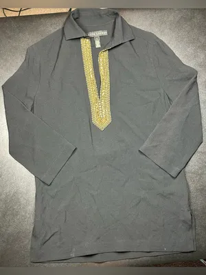 Ralph Lauren Black Label Size 8 Gold Beaded Black Long Sleeve Top thumbnail 1