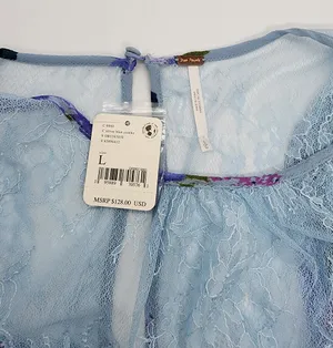 Lace Sheer Smocked Cropped Top thumbnail 5