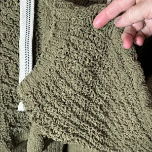 Pol Oversize Olive Green Chunky Knit Olive Sweater with Hoodie and Ties. Nubby thumbnail 9