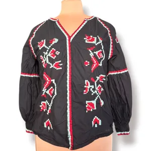 RD + Koko Embroidered Peasant Blouse Black Cotton Boho Folk Art Top Festival thumbnail 10