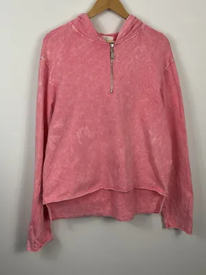T.La Pink Garment Dyed 1/4 Zip Hoodie Sweatshirt Womens Size Large thumbnail 1