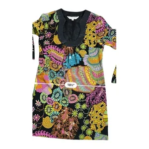 Trina Turk Floral Colorful Silk Black Tunic Dress 4 Colorful‎ Tropical Designer thumbnail 6