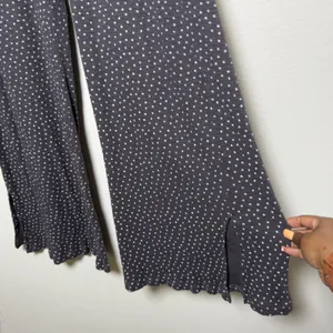 POL Women 100% Cotton Pants Gray Floral Polka‎ Dot Ribbed Wide Leg Hippie Boho thumbnail 4