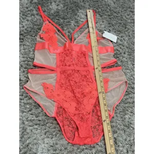 French Affair Lace Mesh Bodysuit Teddy Lingerie Floral Cutout Strappy 1X NWT thumbnail 11