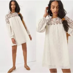 Anthropologie Ivory Verb Josephine Boho Lace Tunic Long Sleeve Mini Dress Small thumbnail 2