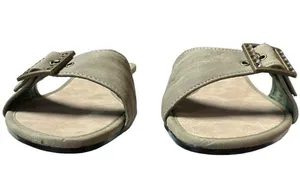 Eve Buckle Sandal Slides Low Heel Khaki Color Size 11 thumbnail 3