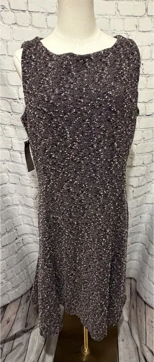 NWT Eva Mendes NY & Co. Sleeveless Black Pale Pink Boucle Fit & Flare Dress 16 thumbnail 1