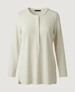 Lauren Ralph Lauren Cream Long Sleeve Henley Tunic Top Off White Textured Medium thumbnail 1