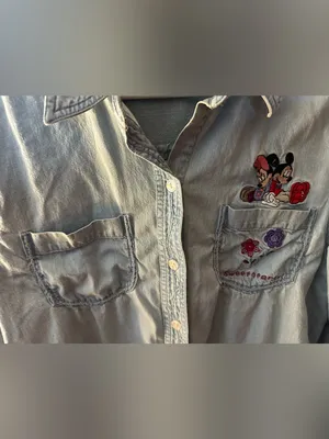 Vintage 90s Disney Mickey & Minnie Embroidered Denim Shirt Light Wash Button Up thumbnail 4