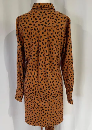 New Tie Front Button Down Shirtdress Animal Print Long Sleeve Mini thumbnail 12